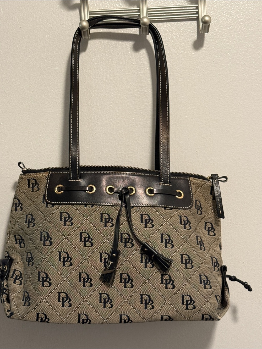 Dooney & Bourke Signature Monogram Tassel Tote Shoulder Bag